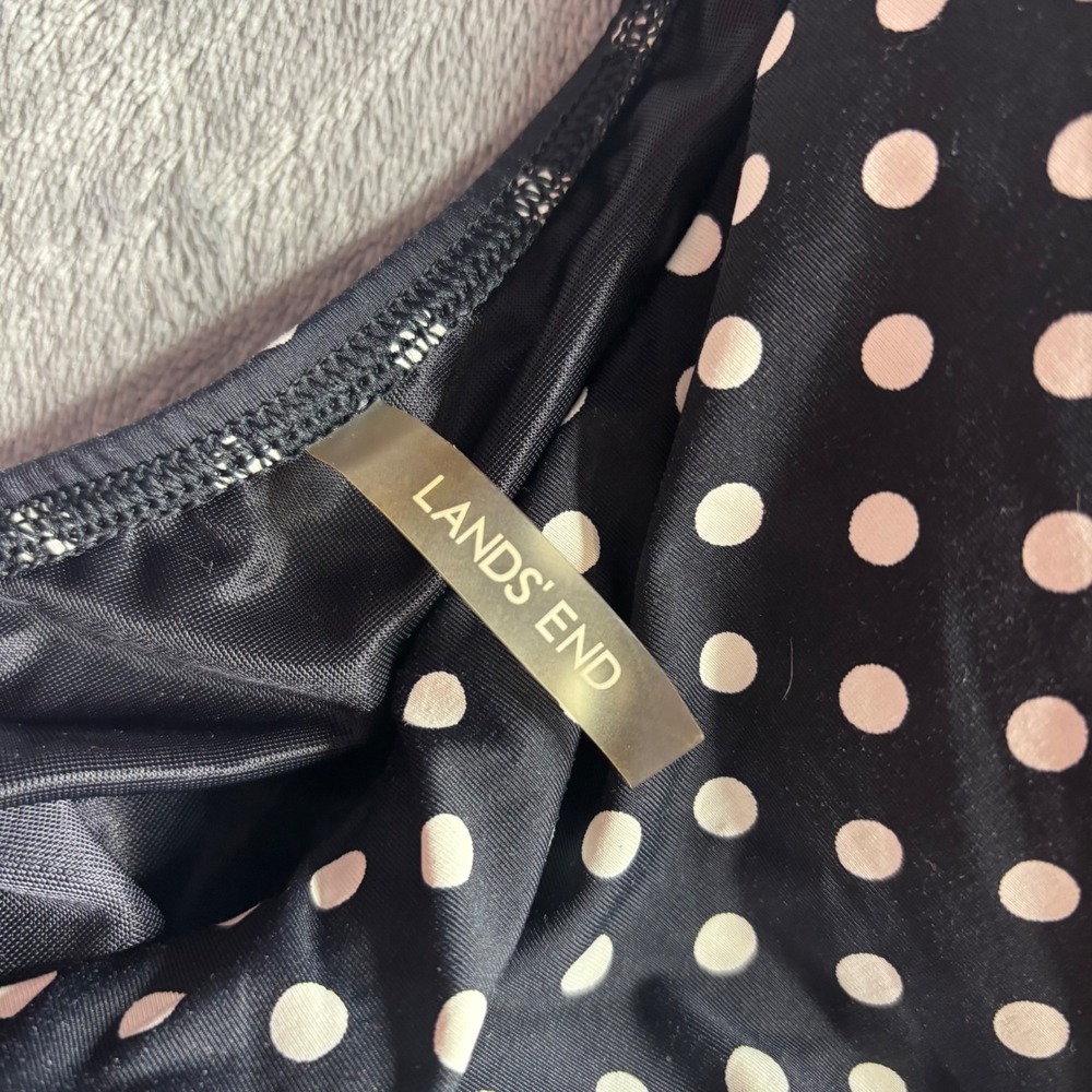 Lands End Tankini Top Womens 12 Black White Polka Dot Halter Built-in Bra Retro - Picture 6 of 14